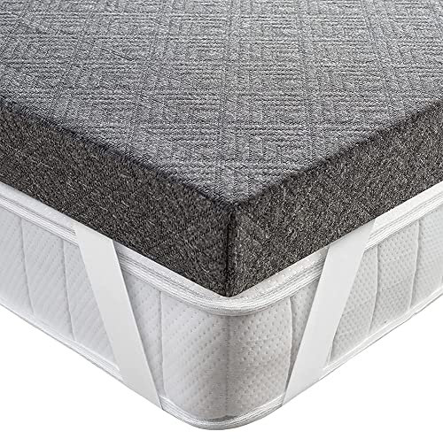 BedStory Memory Foam Mattress Topper 180 x 200 cm, [Effective Pressure Relief] Bamboo Charcoal Foam 180 x 200 cm on Mattresses, Removable and Washable Cover, Odourless Anit-Mite, 5 cm