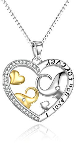 YFN Sterling Silber Elefant Halskette Ich liebe dich für immer Mama Tochter Halskette für die werdende neue Mutter, schwangere Mutter zum Schmuck, Muttertagsgeschenke für sie