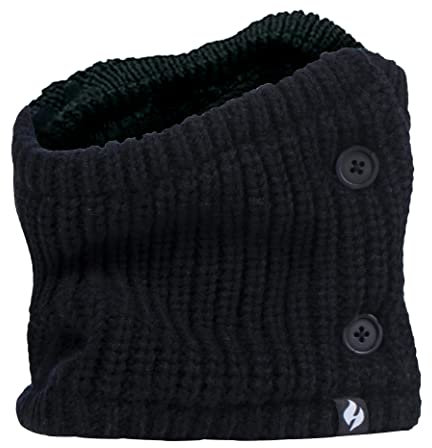 HEAT HOLDERS - Damen Winter Warm Plüsch Fleece Strick Schwarz Halswärmer mit Tasten (Einheitsgröße, Schwarz)