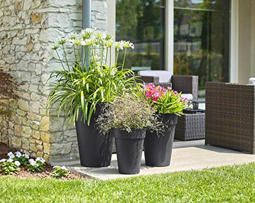 Euro3plast 3er-Set Blumentöpfe/Übertöpfe Liken Ø 27 cm, 34 cm, 41 cm, aus Kunststoff in anthrazit