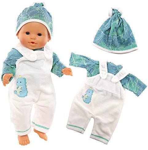 Miunana Kleidung Bekleidung Outfits für Baby Puppen, Puppenkleidung 35-43 cm, 3 teilig, T-Shirt Latzhose mit Hut (Blau)
