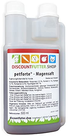 petforte - MAGENSAFT für Hunde (0,5 Liter- Dosierflasche) - Reiner Kräuterauszug ohne Zucker und Konservierungsstoffe - für magenempfindliche Hunde