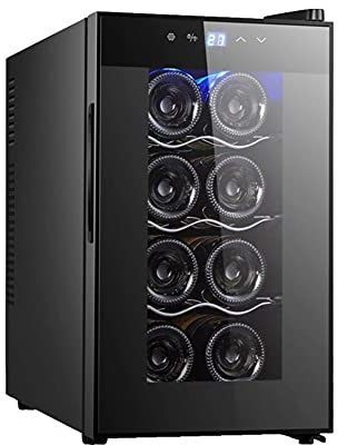Piccolo Cabina Di Vino Elettronico Del Termostato, Frigorifero Del Vino Con Porta Di Vetro (8 Bottiglie), Cantina Di Controsoffitto Indipendente, 12-18 ° C/LED/Basso Rumore