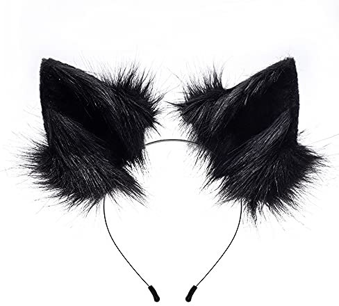 Handgefertigtes katzenohren Fuchs Wolf Ohren Halloween Kostüm Zubehör Damen und Kinder Schwarz