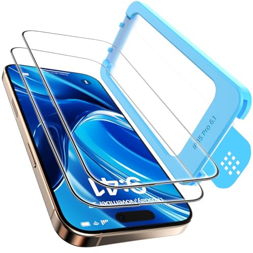 DEINODON Premium für Panzerglas für iPhone 15 Pro [Full Screen], [Auto-Installation] 100% Ohne Blasen, Ultra Hart 9H+ Schutzglas Stoßfest Kratzfest Hüllenfreundlich Keine Fingerabdrücke, 2 Stück