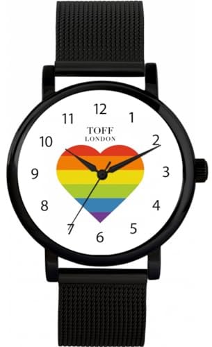Toff London Pride Regenbogen Herz weiß arabische Ziffern Uhr Damen 38mm Gehäuse 3atm wasserdicht nach Maß Design Quarzwerk Luxus modisch