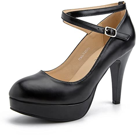 fereshte Women's Platform High Heels Closed Toe Pumps Strappy Cross Ankle Strap Shoes