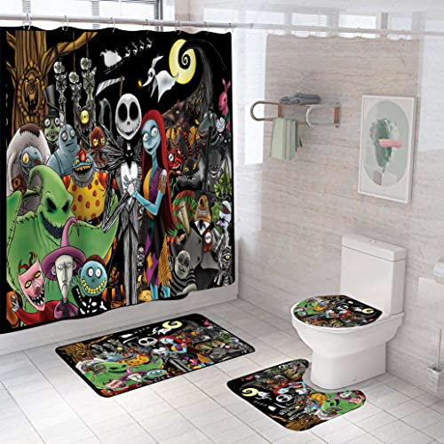 DDS-DUDES Duschvorhang-Set, Motiv: Nightmare Before Christmas, Zombie Bride Jack, für Kinder, Badezimmer, Halloween-Dekor mit 12 Vorhanghaken für Badezimmer, wasserdicht, 180,3 x 180,3 cm (D17), 4