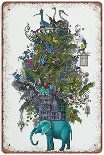 Metall-Poster-Schild Elefant Blechschilder – The Birdcage – Elefant Dschungel Tier Surreal Art Vintage Poster Metallschild Wanddekoration Bar Club Vintage Wall Home Decor 15,2 x 20,3 cm