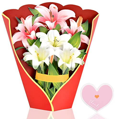 Vesaneae Biglietti di Auguri, 3D Gigli Biglietto di Auguri, Fiori Biglietto di Auguri Pop Up, Bouquet Biglietto di Compleanno, Biglietto di Ringraziamento, Biglietto di Auguri 3D per Tutte Occasioni