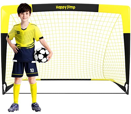 Happy Jump Fußballtor Pop Up Fußballnetz Fußballpfosten für Garten Fußballtrainingx1 (3'x2,2', Schwarz+Gelb)