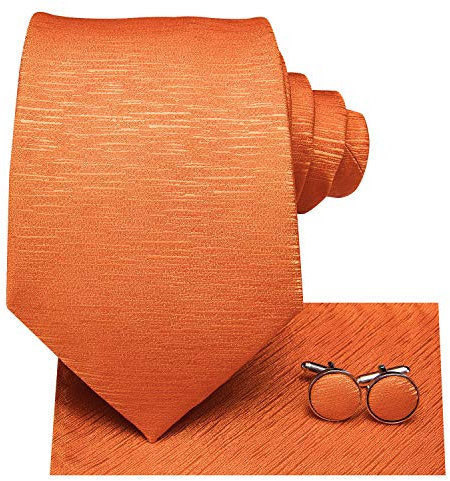 Hi-Tie orange Krawatte Einstecktuch Manschettenknöpfe Hochzeit formelle Herren Krawatten-Sets
