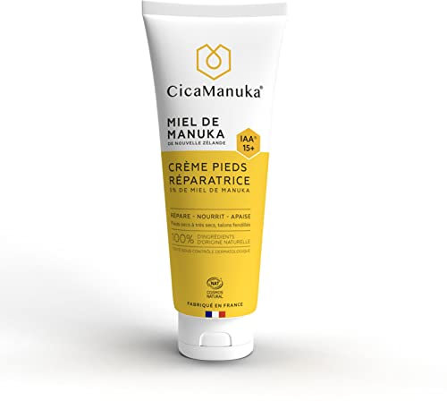 CicaManuka - Crème pieds réparatrice au miel de Manuka IAA15+ Répare les talons abîmés secs Certifié Cosmos Natural 75ml