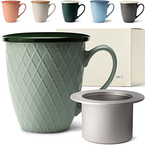 KIVY Große Teetasse mit Deckel und Sieb [650ml] XXL Tasse groß - Jumbotasse - Teetasse groß - Teetassen - Teebecher - Becher XXL - Grosse Tasse - Teebecher mit Deckel