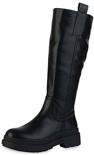 VAN HILL Damen Klassische Stiefel Leicht Gefüttert mit Blockabsatz Plateau Vorne Profilsohle