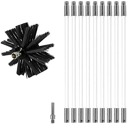 MOCNT Kit de Cepillo Limpieza Chimenea Cepillo para Chimenea Rotativo de Nylon Juego de Limpieza de Ventilación del Conducto con 9 Varillas Flexibles 1 Cabeza de Cepillo