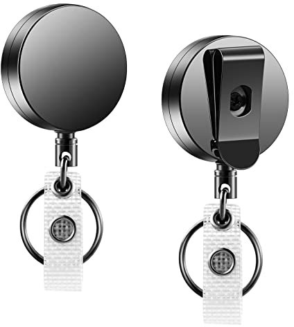 2 Pack Heavy Duty Badge Reel, Retractable Badge Clip,Upgrade Retractable Badge Holders,Premium Heavy Duty Metal ID Badge Holder with Belt Clip Key Ring for Name Card Keychain (1)