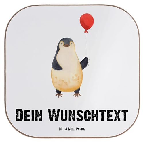 Mr. & Mrs. Panda Personalisierter Untersetzer Pinguin Luftballon - Personalisierte Geschenke, Personalisierte Glasuntersetzer, Kirmes,