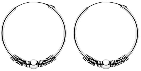 ENTREPLATA Ohrringe Bali Creolen 925 Sterling Silber Unisex für Herren Damen Mädchen Junge Ethnische Ohrringe Tribal Bali 20 mm.