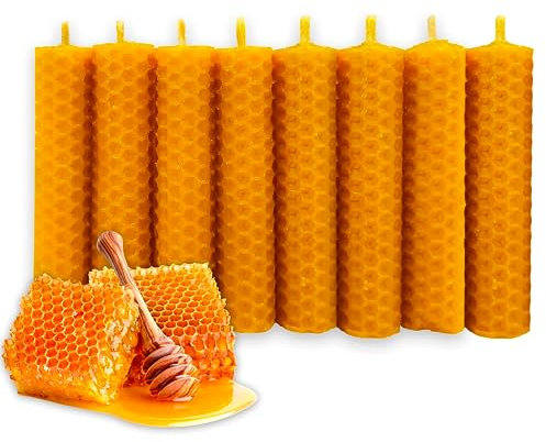 LAMARE 8 Velas de Miel de Abeja Natural 100% Cera de Abeja Hechas a Mano Sin Parafina - Ritual Mágico Buena Suerte 11/22 - Velas Decorativas Perfectas para regalar (10 cm x 2,5 cm, ±25g/ud)