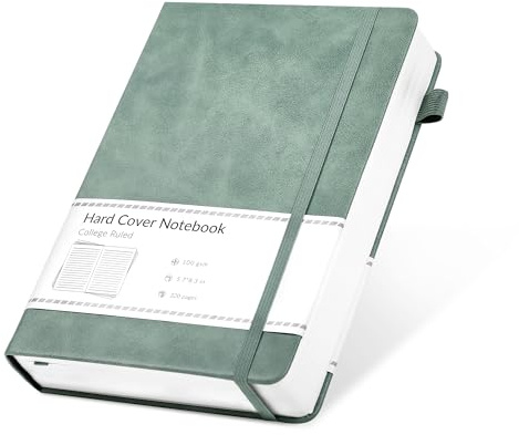 CAGIE Lined Journal Notebook for Women Men 320 Pages 100 Gsm Paper Thick Journaling Notebooks A5 Leather Journals for Writing Hardcover Journal Supplies for Work Note Taking Diary, 5.7x8.3 In, Green