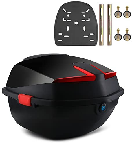 Motorrad Heckbox Heckkofferraum mit RüCkenlehne Versiegelter und Wasserdichter Doppelschichtschutz Helm GepäCkaufbewahrung Top Case für Roller/Moped ,H,12*16*16inch