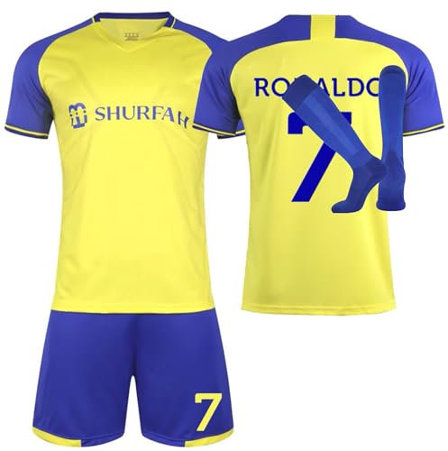 Umiquansome AL NASSR Fussball Trikot Kinder Set 22/23 No.7 für Fußball Heim/Auswärtstrikot Football Fußballtrikot, Shorts und Socken Junge Herren Anzug, 12-13 Jahre