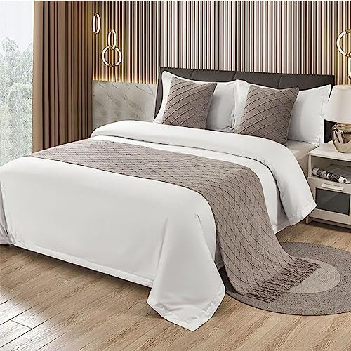 Morbuy Moderne Hotel Bettläufer Schals Quasten Schal Bettlaufer Bettschal Bettschwanz Handtuch Dekoration Für Einzel Queen King Size Bett Flagge (60x260cm für 200cm Bett,Grau)