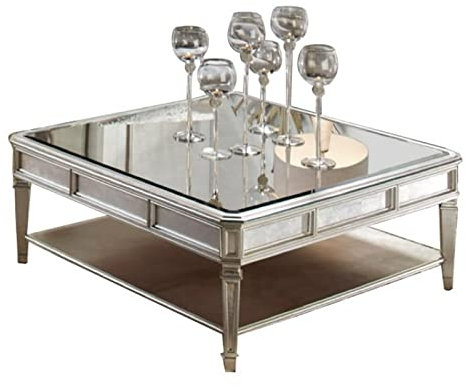 Beistelltisch, luxuriöser Retro-Couchtisch, quadratischer Wohnzimmertisch (Silber 100 x 100 x 47 cm)