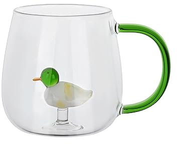 Koythin 3D Coffee Mug Cute Animal Inside Cup, Cartoon Glass Teacup for Boys Girls, 12oz/350ml Party Office Morning Mugs for Tea Juice Milk Chocolate Cappuccino (Duck)