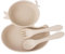 nohlerlife Assiette Bébé et Cuillère Fourchette Silicone Avec 2 Compartiment, Assiette Enfant Bol à Ventouse pour Bébé, Adapté au Lave-vaisselle et au Four à micro-ondes (Beige)
