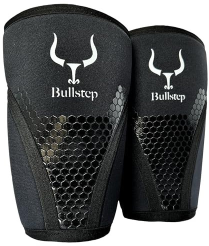 Bullstep - Kniebandage Kraftsport 7mm Neopren | Knee Sleeves Powerlifting | Kniebandagen Bodybuilding für Crossfit | Kniebandagen Gewichtheben | Kniebandage Gym | Knie Kompressionsbandage (S)
