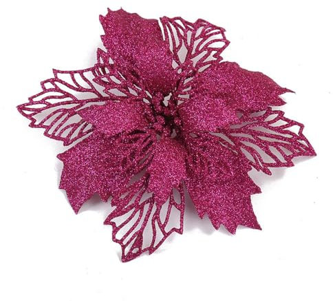 20 Stück Weihnachten Glitzer Weihnachtsstern Blumen mit Clips,Poinsettia Weihnachtsblume Glitzernde für Weihnachtsbaum Dekorationen,Weihnachtsblumen für Weihnachts,Garten,Neujahr,Kränze,Rosenrot