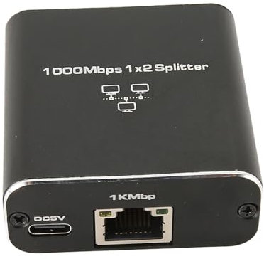 Jectse Répartiteur Gigabit 1 Entrée 2 Sorties, Port RJ45, 1000 Mbps, Alliage D'aluminium, Voyant Lumineux, Transmission 100 M, Plug and Play, pour Routeur PC Portable