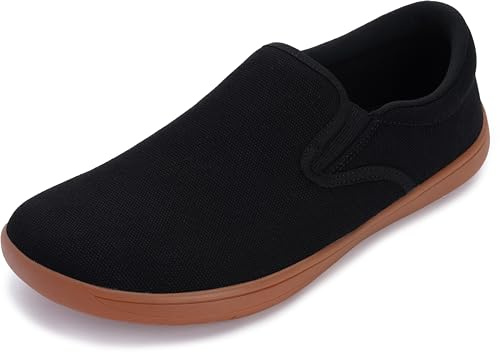 WHITIN Slip on Barefoot Sneakers Men Wide Toe Box Canvas Minimalist Zero Drop Sole Shoes Size 10 Width 10W Walking Athletic Indoor Black Gum 44