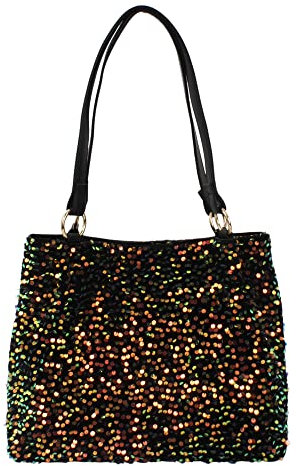 Meliyya Damen Pailletten Henkeltasche Glitzer Schultertasche Glänzende Handtasche Shopper Leder Lange Henkel für Party Uni Arbeiten 36 * 13 * 27cm, Schwarz