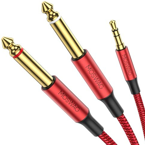 MOSWAG Cable Divisor en Y 3,5 mm TRS a Doble 6,35 mm TS Mono 2M - Cable de Audio Estéreo Compatible Con Altavoces Multimedia y Sistemas Estéreo Domésticos
