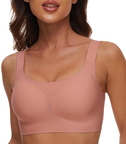 CheChury Femme Soutien Gorge sans Armature Push Up Invisible Brassière avec Coussinets Amovibles Confortable Soutien-Gorge pour Quotidien Fitness Nuit,Rose,M