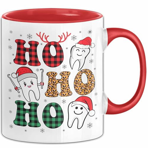 Ho Ho Ho Zahnarzt Tasse Becher Zahnarztassistent Zähne Geschenkidee Zahnmedizinische Fachangestellte Kaffee-Becher (Rot)