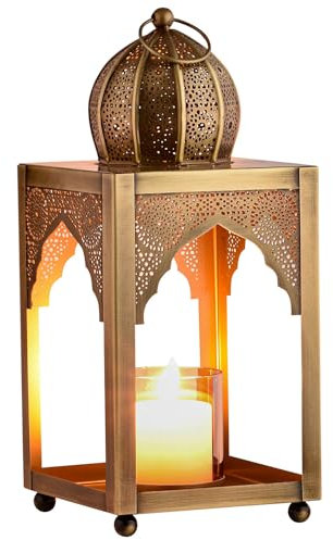 Marrakesch orientalische Laterne Windlicht aus Metall | Marokkanische Kerzenhalter Teelichthalter modern als stilvolle Balkon Garten oder Wohnzimmer Deko (Laterne Yasma)