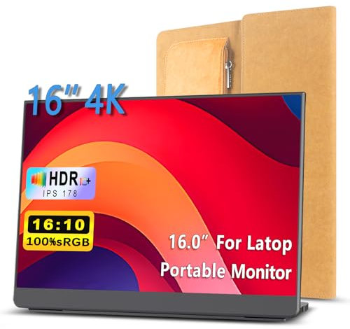 wanlusiri Portable Monitor 4K 4K for Notebook 3840 x 2400 16:10 IPS Second External Travel Monitor Ultra Thin Gaming Screen for MacBook Mini PC with Foldable Stand and MA Package