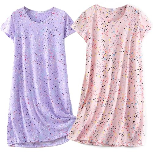 BERDITH 2 Pack Nighties for Women Nightdress Ladies Cotton Blend Womens Nightwear Nightshirt Nightdresses Plus Size Sleep & Lounge Night Dress Gift Mum Mummy Mothers Day