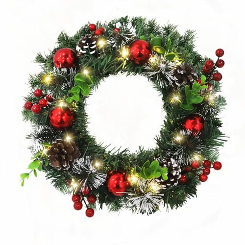 MALLY Ghirlanda natalizia per porta, ghirlanda natalizia 30 cm, ghirlanda natalizia fuori porta, ghirlanda di abete, ghirlanda natalizia artificiale per porta d'ingresso, Camino e decorazione murale
