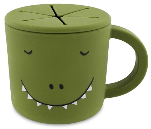Trixie Tasse à goûter Mr. Dino en silicone 100% silicone de qualité alimentaire pour tout-petits – Durable, souple et anti-déversement pour une collation facile – Parfait pour les déplacements – Sans
