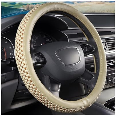 CGEAMDY Universeller Lenkradbezug Auto, Elastische Stretch Lenkradabdeckung, Atmungsaktive Mikrofaser Eisseide Lenkradabdeckung, Rutschfester Lenkradbezug, Autozubehör Für Meisten Autos(Beige)