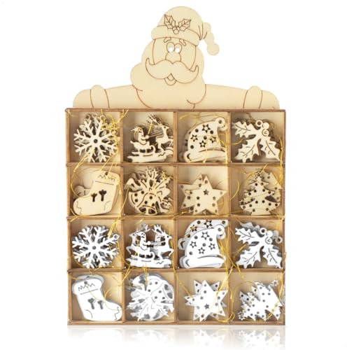 com-four® 48-teiliges Tannenbaumschmuck Holz-Anhänger Set - Weihnachtsbaumschmuck zum Dekorieren für den Weihnachtsbaum - Christbaumschmuck (Weihnachtsmann - 48 Stück)