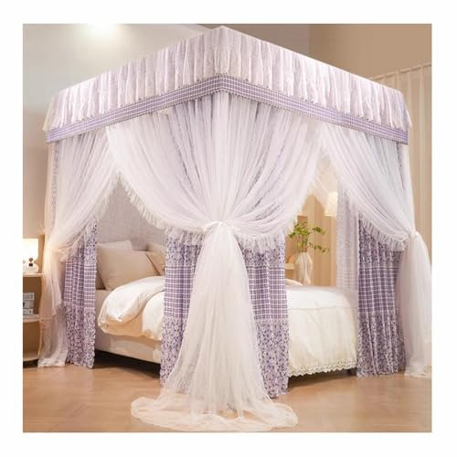 SIAMZYWV Ensemble de moustiquaire à baldaquin à Volants, Rideau de lit Respirant à Motif Floral Rose, baldaquin décoratif pour lit Double, Queen et King Size (Taille : 180 x 200 cm)