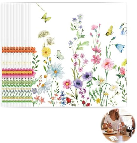 40 PCS Floral Paper Napkins, 33cm X 33cm Colorful Butterfly Flowers Patterned Serviettes Disposable Napkins Cocktail Party Napkin Spring Summer for Afternoon Tea Garden Party Decorations (Style A)