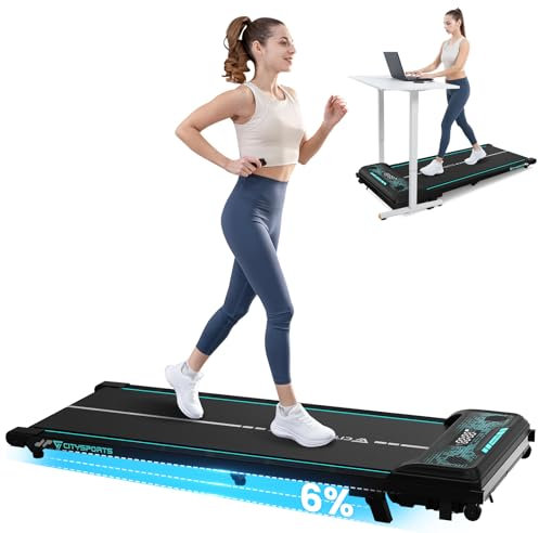 CITYSPORTS Walking Pad with 6% Incline,Under Desk Treadmill for Home,1-6KM/H Walking Running Machine with LED Display,Remote Control,Bluetooth,Non-Assembly (Black Green)