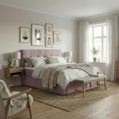 Imebel Boxspringbett Holly 2000x200 cm mit Bonnell-Matratze H3 und 3 cm Topper – 2 Bettkästen – Samt Velours Polsterbett mit gestepptem Kopfteil – Doppelbett mit Stauraum